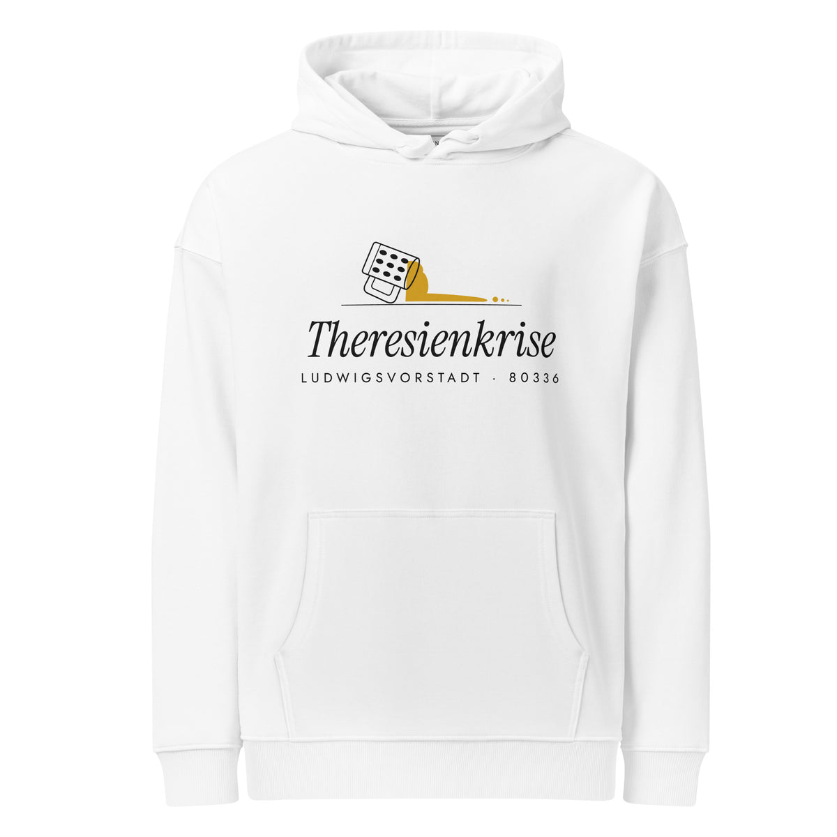 Theresienkrise Bio-Hoodie weiß – Vorderansicht