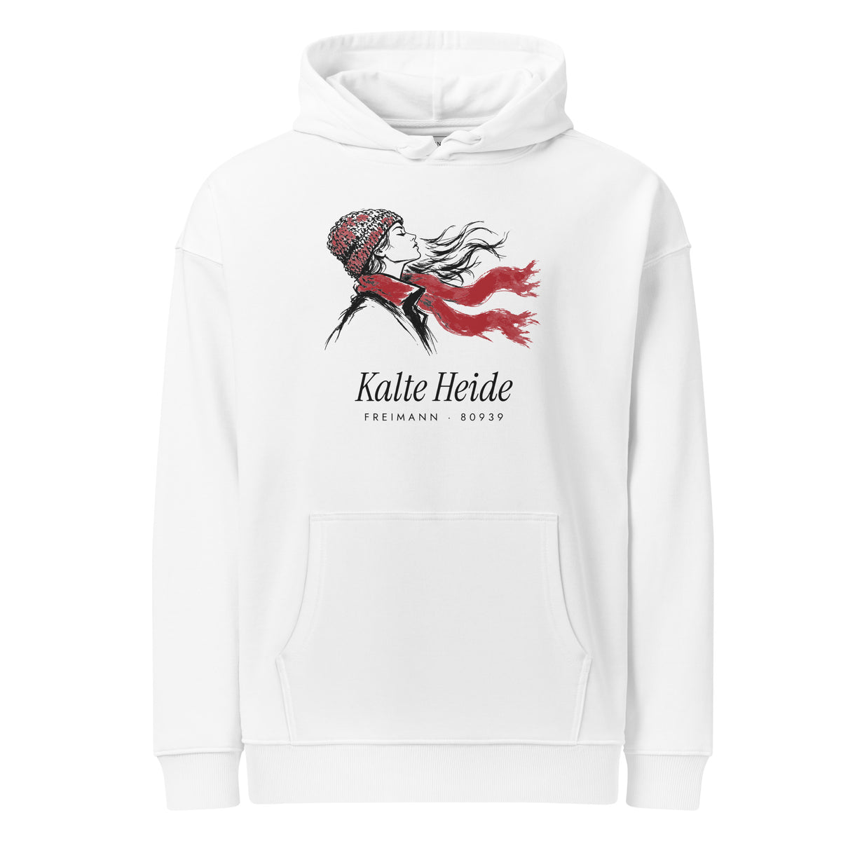 Kalte Heide Bio-Hoodie weiß – Vorderansicht
