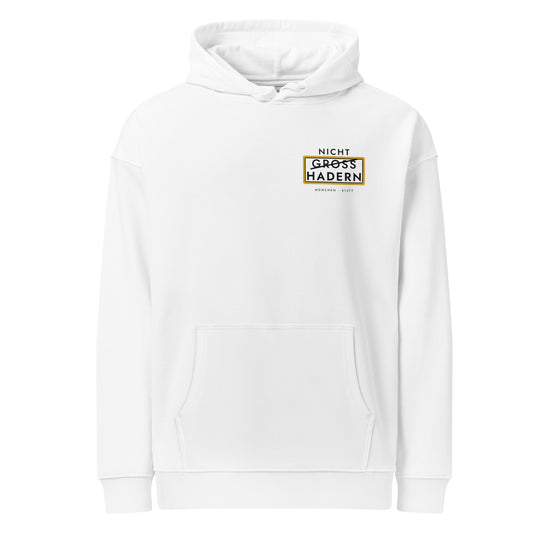 Nicht Gross Hadern Bio-Hoodie weiß – Vorderansicht