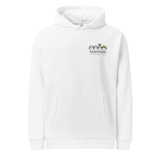 Gackerbrücke Bio-Hoodie weiß – Vorderansicht